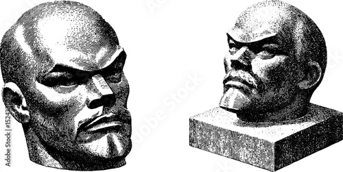 Engraved illustration of soviet monument sculpture set for historical and cultural design