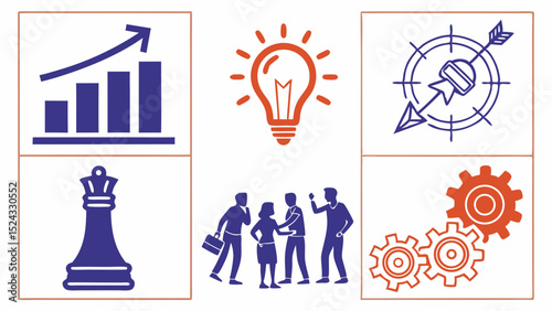 Strategic Growth Business Planning, Innovation, and Teamwork Icons
