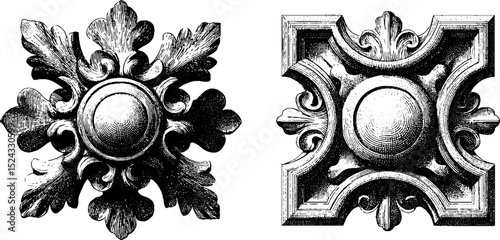 Engraved stucco ceiling fragments design for decorative interiors