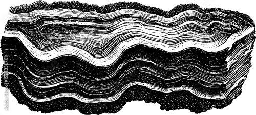 Engraved geological illustration of terraced step slice for educational design