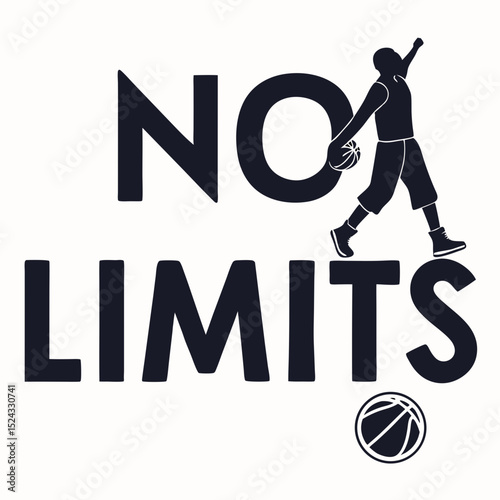 No Limits AI-Generated Basketball Graphic Design, Motivational Sports Art