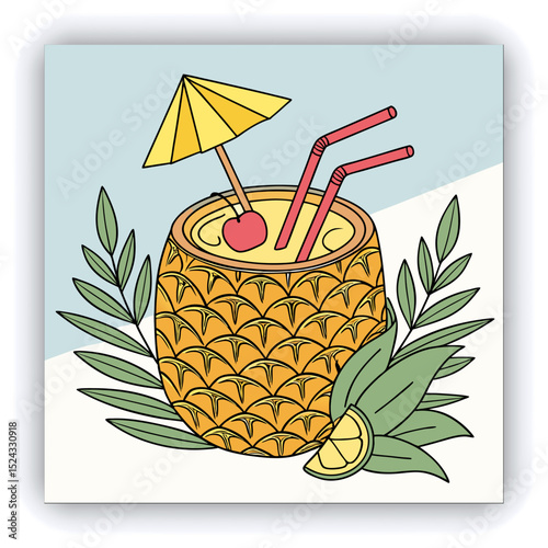 Funny pineapple wearing headphones and sunglasses at the tropical beach, summer vacations and party concept, copy space