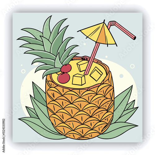 Funny pineapple wearing headphones and sunglasses at the tropical beach, summer vacations and party concept, copy space