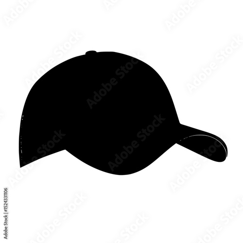 a black silhouette of a baseball cap or hat baseball cap, black, cap, hat, helmet, icon, silhouette , Generative art.