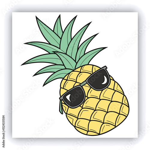 Funny pineapple wearing headphones and sunglasses at the tropical beach, summer vacations and party concept, copy space