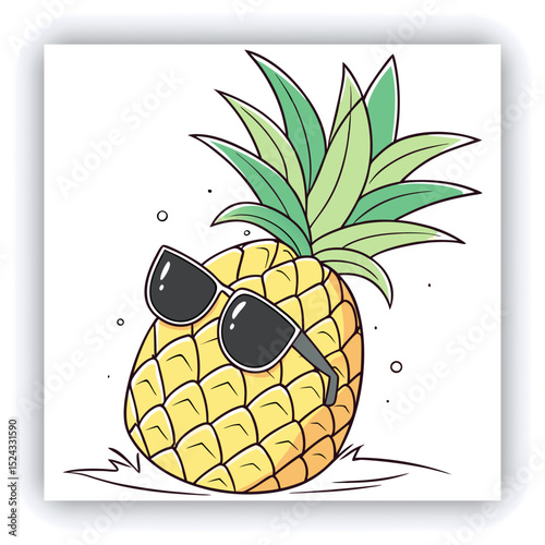 Funny pineapple wearing headphones and sunglasses at the tropical beach, summer vacations and party concept, copy space