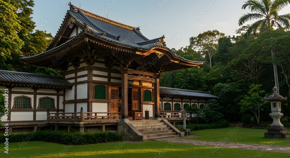 Obraz premium Traditional Japanese Temple with Elegant Architecture – Serene Structure Showcasing Intricate Design, Cultural Symbolism, and Timeless Spiritual Beauty