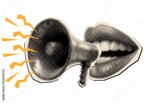 Steel old megaphone and talking  mouth in retro halftone style,paper collage element