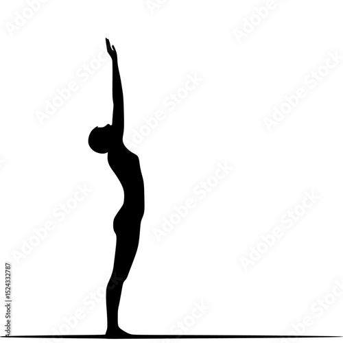 a black silhouette of a woman doing yoga with her arms outstretched arm, black, body, girl, silhouette, stand, woman, yoga , Generative art.