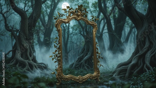 Mysterious Forest Mirror With Gold Frame	
