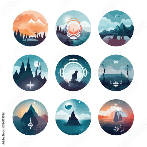 Professional Double Exposure Set of Nine Icons Vector Illustration
