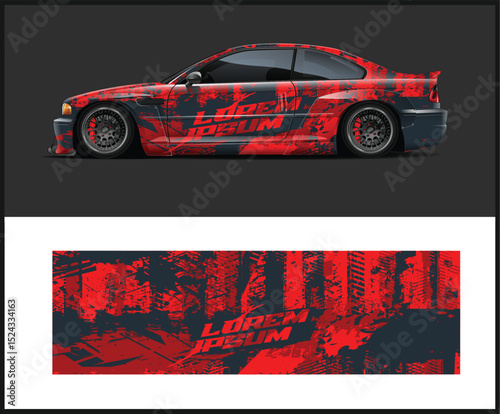 Red and Gray Abstract Car Wrap Design Template