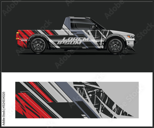 Abstract Red and Gray Truck Wrap Design Template