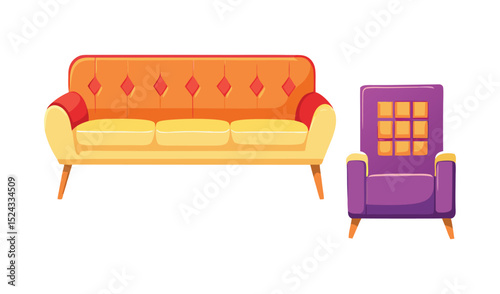 Isolated red leather sofa with yellow accents for a comfortable living room design