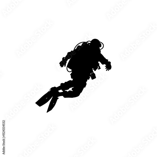 a black and white silhouette of a man on a snowboard black, jump, man, scuba diver, silhouette, snowboard , Generative art.