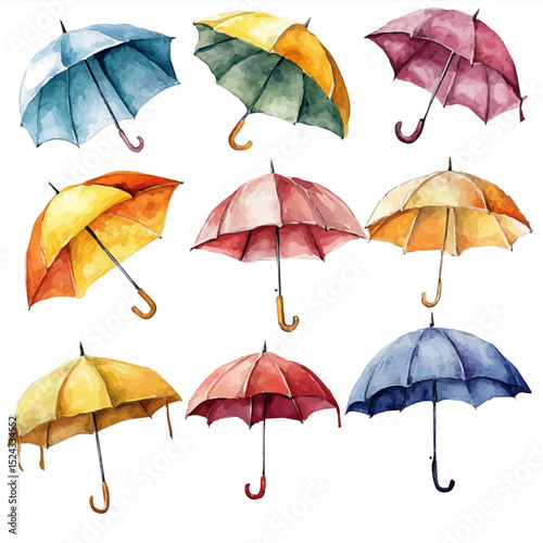 Umbrellas, watercolor illustration vector, high quality, isolated on a white background.