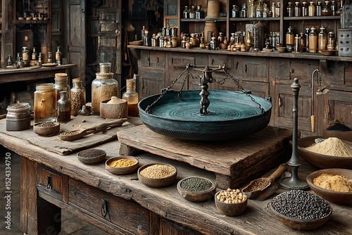 Decorative metal scale with ornate base high resolution picture