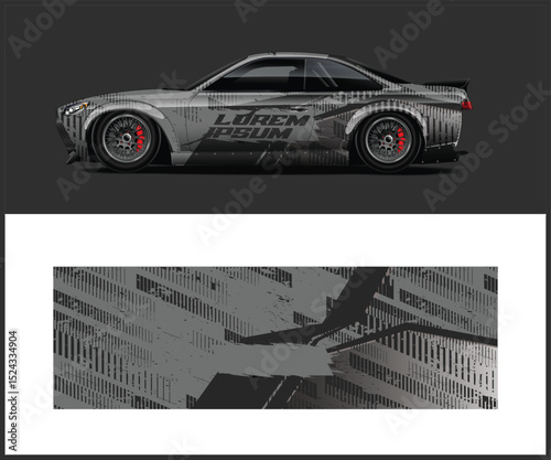Gray Sports Coupe Car Wrap Design with Abstract Pattern
