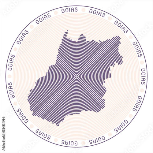 Goias round logo design. State shape build of rings. Goias text around the state. Vector Illustration.