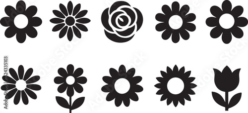 Collection of Simple Black and White Flower Icons