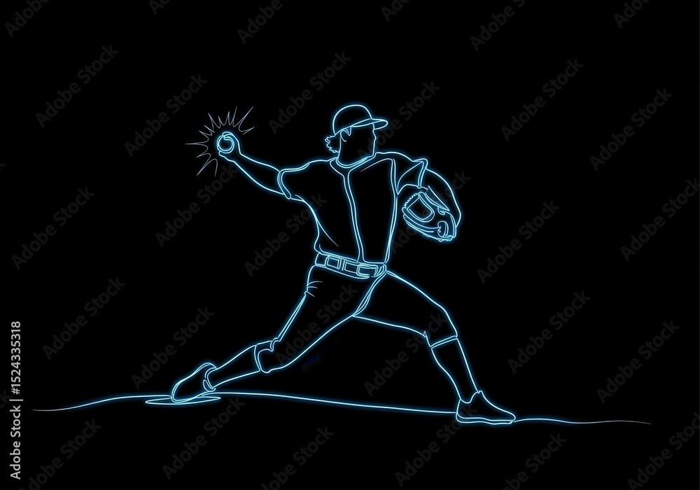 Fototapeta premium Dynamic Baseball Pitcher Silhouette - A fluid silhouette tracing a baseball pitcher's complete throwing motion, symbolizing power, precision, athleticism, speed, and teamwork