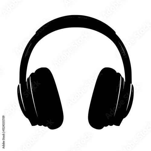 a pair of headphones on a transparent background black, headphone, silhouette , Generative art.