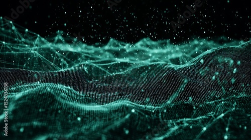 Fototapeta Naklejka Na Ścianę i Meble -  Teal futuristic digital network visualization abstraction