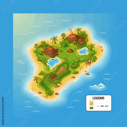 Tropical Island Map - Cartoon Style Pirate Adventure Island