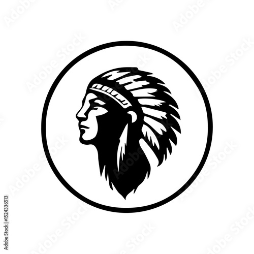 Indian man in circle black silhouette isolated on a white or transparent background, vector illustration.