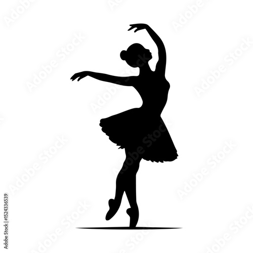 Ballet dancer black silhouette isolated on a white or transparent background, vector illustration.