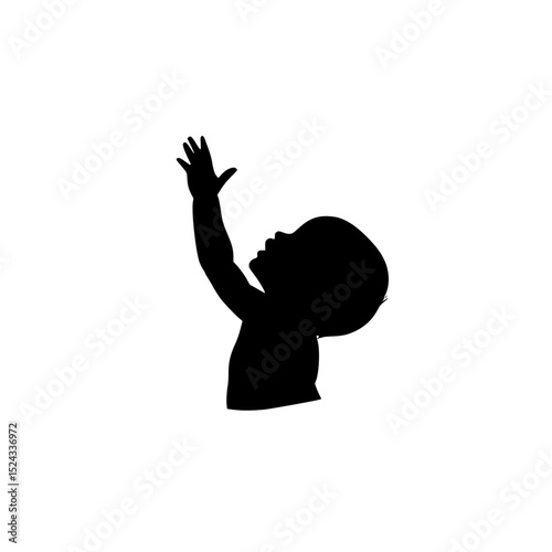 a black silhouette of a child with his hands in the air arm, black, boy, child, hand, icon, silhouette , Generative art.