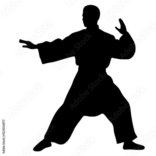 a black silhouette of a man doing karate on a transparent background art, black, man, martial, silhouette , Generative art.