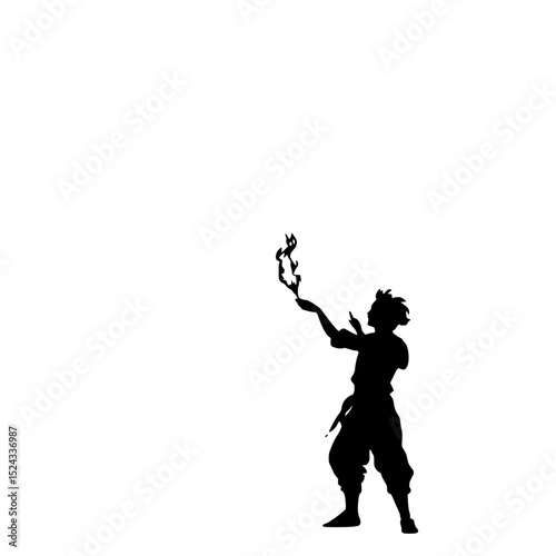 a black and white silhouette of a man holding a kite in his hands black, hand, hold, kite, man, person, silhouette, stand, torch , Generative art.
