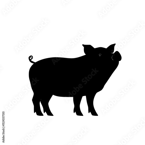 a black silhouette of a pig on a transparent background black, pig, silhouette, stand , Generative art.