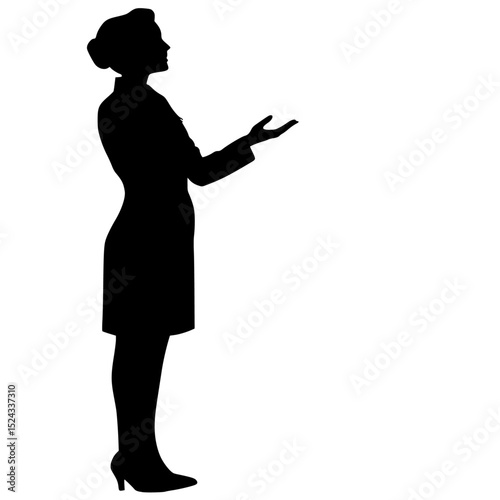 a black silhouette of a woman talking on a cell phone black, coat, hand, silhouette, stand, talk, woman , Generative art.