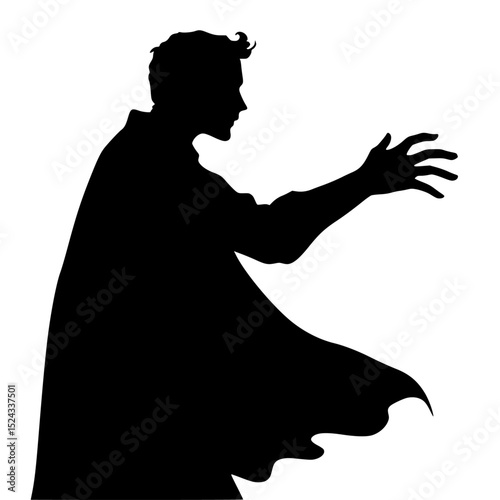a black silhouette of a man in a robe black, cape, hand, man, robe, silhouette , Generative art.