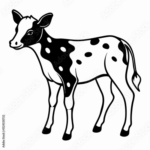 Cute Black and White Calf Illustration