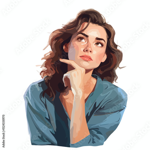 Professional Woman Thinking Pensive Isolated Vector Illustration for Business Presentations