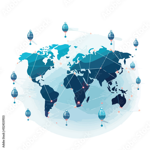 Global Connectivity and Network with World Map Vector Illustration