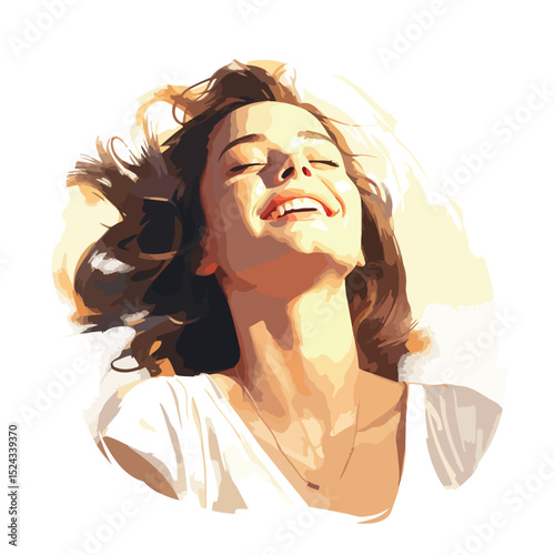 Professional Portrait of Young Woman with Closed Eyes Laughing Happily