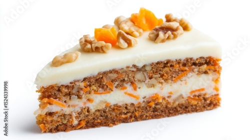 A luscious carrot cake slice, crowned with walnuts and apricot gems, celebrates Hygge warmth and Thanksgiving indulgence