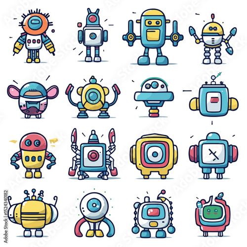 Professional Bundle of Robots Technology Set Icons Vector Illustration for Design Projects