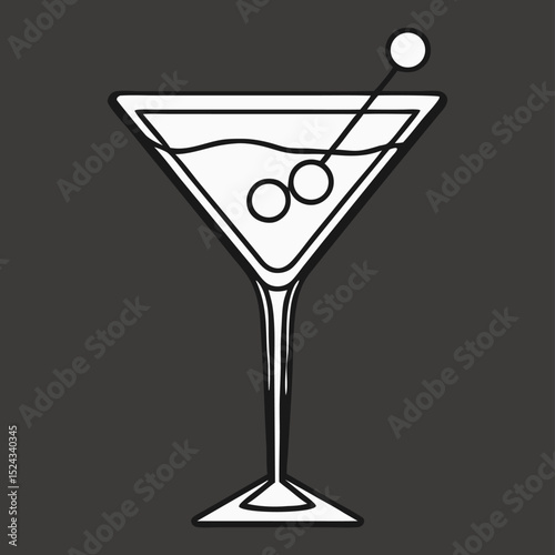 Classic Martini Cocktail Illustration, Olives & Cocktail Garnish