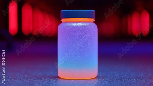 Glowing jar of luminescent jelly, reminiscent of bioluminescent ocean wonders, perfect for the Enchanted Frog Day festivities