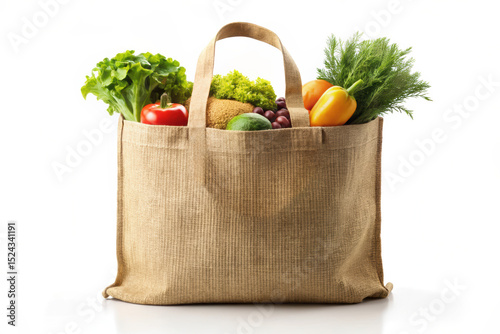 bag of groceries isolated on white