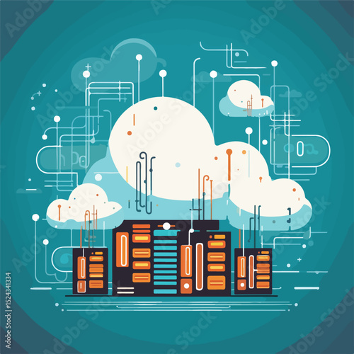 Professional Cloud Computing Concept with Computer and Database Server Illustration