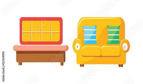 Colorful wooden chair, furniture isolated on white background