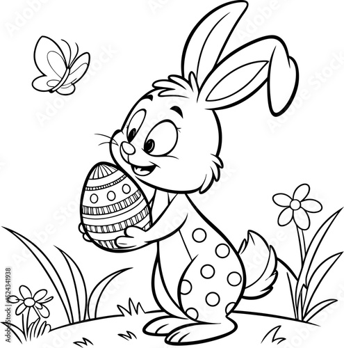 a4 colouring page bunny painting an easter egg. ready to print on standard A4 paper bunny and eggs easy coloring page in A4 size, cute cartoon Easter anima