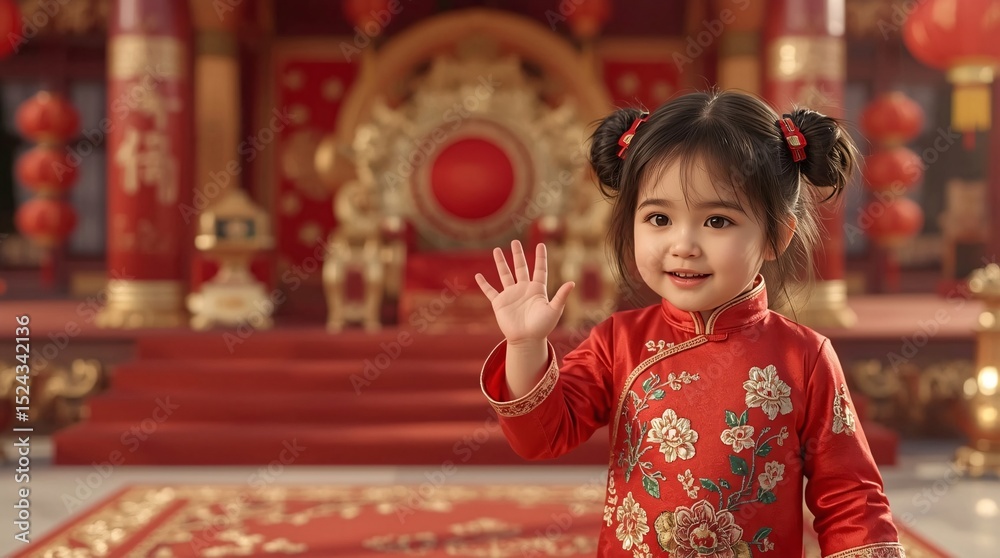 Little boy in a dream wearing a cheongsam in the Chinese New Year festival waving to greet, the atmosphere of hope and joy, aircraft, child, 5 years old, dream, career, future, illustration, festival, Little boy in a dream wearing a cheongsam in the Chinese New Year festival waving to greet, the atmosphere of hope and joy, aircraft, child, 5 years old, dream, career, future, illustration, festival,