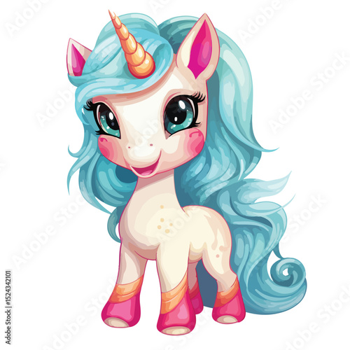 Adorable Little Unicorn Cartoon Character - Vector Illustration for Children's Books and Prints